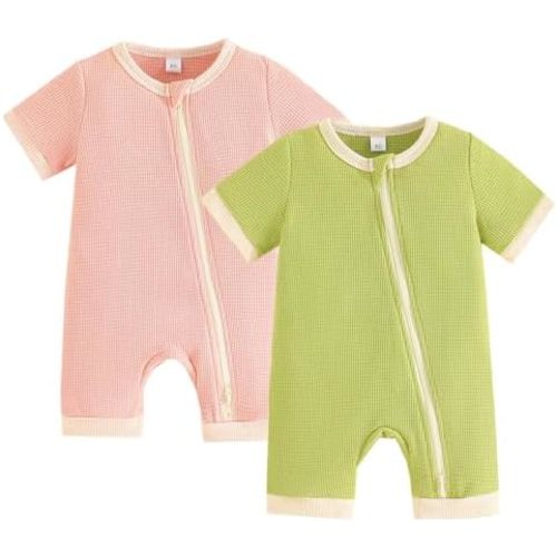 Bafeicao Unisex Baby Boy Girl 2 Pack Rompers Short Sleeve 2 Way Zipper One Piece Jumpsuits Clothes Sets