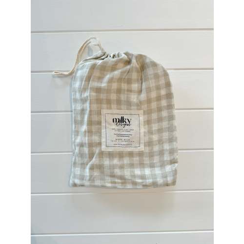 Milky Designs | Beige Gingham Linen Cot Sheet