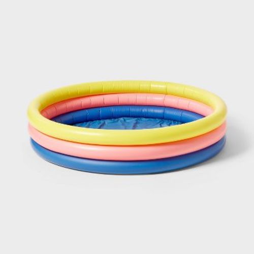 10.63'' x 4.13'' x 15' 3 Ring Pool 105 gal Round Kiddie Pool - Yellow/Pink/Navy - Sun Squad™: PVC Inflatable for Kids
