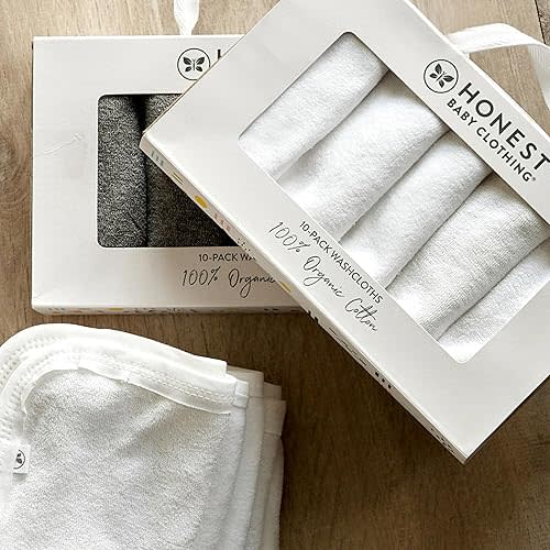 HonestBaby 10-Pack Organic Cotton Baby-Terry Wash Cloths, 10-Pack Bright White, One Size