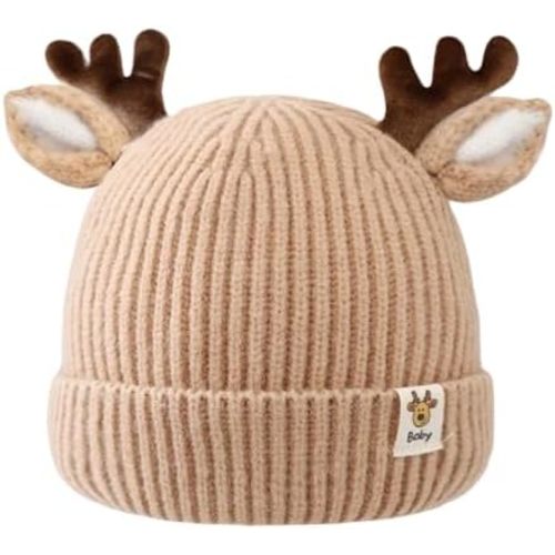 Baby Beanie Hat Cute Antlers Reindeer Crochet Knitted Hat Winter Warm Cap for Toddler Boys Girls