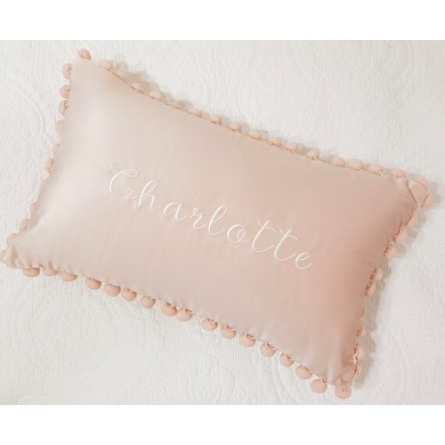 Embroidered Monogrammed Velvet Pom Pom Lumbar Pillow, Home Decor, Dorm, Nursery, Gift - Etsy