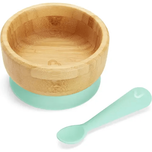 Munchkin® Bambou™ Suction Bowl and Silicone Spoon for Babies and Toddlers, Non-Toxic Bamboo