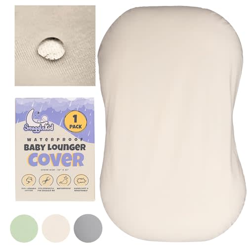 100% Waterproof Baby Lounger Cover - 2-Ply Organic Cotton Slipcovers Keep Your Lounger Clean & Your Baby Comfy - Machine Washable - (Lounger Not Included) - Off-White