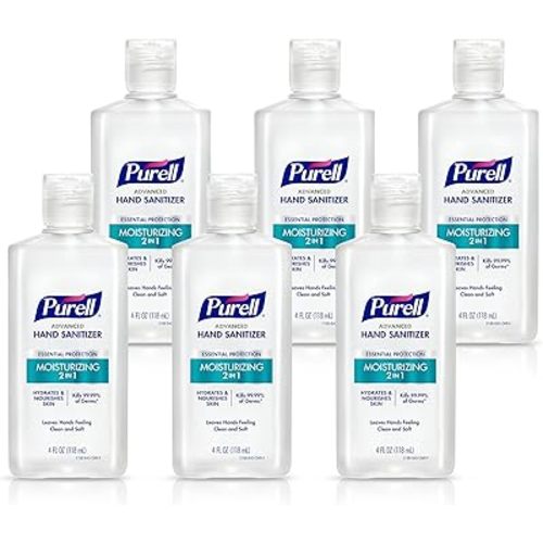 Purell 2in1 Moisturizing Advanced Hand Sanitizer Gel, 4 oz Portable Bottle with Flip-Top Cap (Pack of 6) - 3498-04-EC