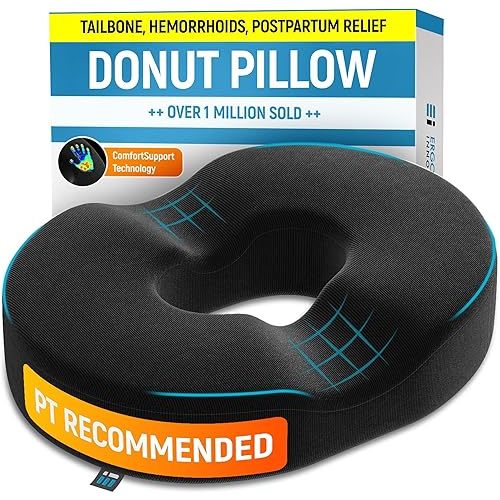 PT ENDORSED Donut Pillow for Tailbone Pain Relief Cushion, Hemorrhoid Pillow for Sitting, Donut Cushion Post Surgery, Lifting Cushions Postpartum Pregnancy, Coccyx Seat Comfort, Butt Pillows