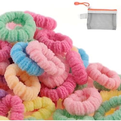 200-210pcs No Damage Soft Hair Ties for Toddler Girls,Age 0-6,Mini Size Hair Bands for Infant,Tiny Hair Elastics,Candy Color,Cotton Material,Comfortable Ponytail Holders(Type B)