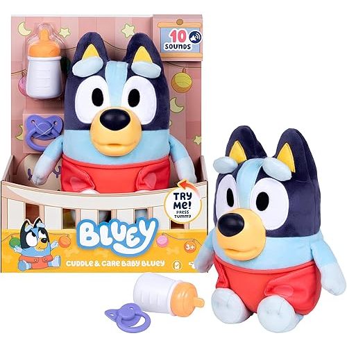 Bluey Care and Cuddle Soft Baby Toy Plush, 11”, Interactive Electronic Baby Plush Toy with 10 Different Sounds, Cuddly Soft Toys for Ages 3+