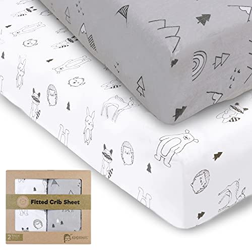 Jersey Fitted Crib Sheets for Boys and Girls - 2-Pack Soft & Breathable Cotton Crib Sheets Neutral - Fits Standard Nursery Crib Mattresses - Toddler Bed Sheets - Crib Mattress Sheet (Woodland)