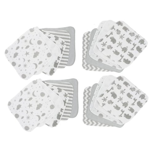 Spasilk 20 Terry Washcloth Wipes Set for Newborns and Infant Boys and Girls, Gray Celestial, Ideal Baby Shower Gift Pack