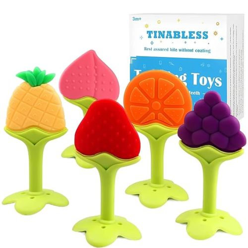 Teething Toys (5 Pack) - Tinabless Infant Teething Keys Set, BPA-Free, Natural Organic Freezer Safe for Infants and Toddlers, Silicone Baby Teethers - Multicolor