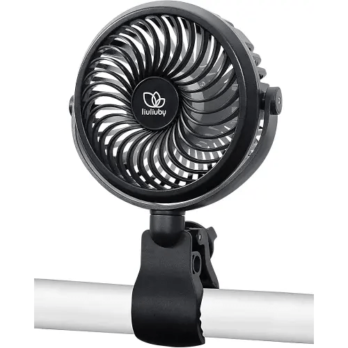 liuliuby Baby Stroller Fan with Clip | Clip On Fan for Baby Car Seat | Portable & Rechargeable with Durable Clamp | Stroller Accessories | Small Cooling USB Chargeable Battery (Carbon)
