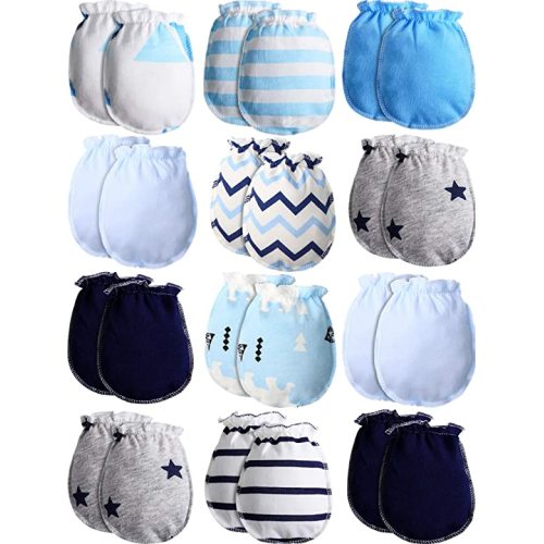 12 Pairs Newborn Baby Infant Cotton Gloves Unisex Toddler No Scratch Mittens for 0-6 Months Baby Boys and Girls