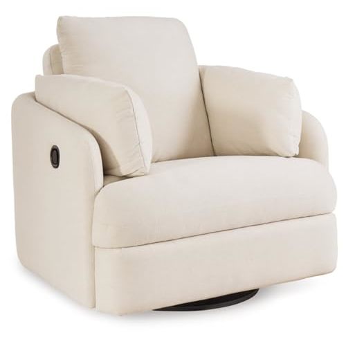 Signature Design by Ashley Modmax Coastal Press-Back Swivel Glider Rocker Recliner with Machine Washable Cover, Hidden Storage Compartments and 2 Bolster Pillows, Beige
