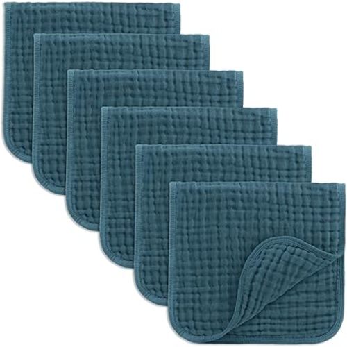 Comfy Cubs Muslin Burp Cloths Set (20”X10”, Pack of 6) - Large, 6-Layer, Ultra Absorbent 100% Cotton for Baby Spit-Up, Drool, and Messes - Soft, Gentle - Great, (Neptune)