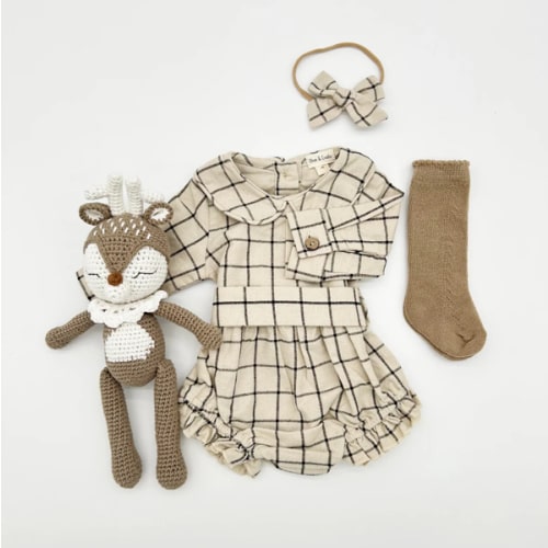 Plaid Cotton Romper Christmas Collar Bubble + Bow – Olive and Cradle