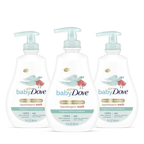 Baby Dove Tip to Toe Baby Body Wash For Baby's Sensitive Skin Sensitive Moisture Washes Away Bacteria, Fragrance-Free and Hypoallergenic Baby Soap 13 oz 3 Count