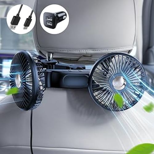 Dual Head Car Cooling Fan for Back Seat, Usb Powered 3 Speeds Rotatable Car Seat Headrest Fan for Kids Baby Rear Facing, Summer Car Accessories Cooler That Blow Cold Air for Sedan Suv Rv Truck