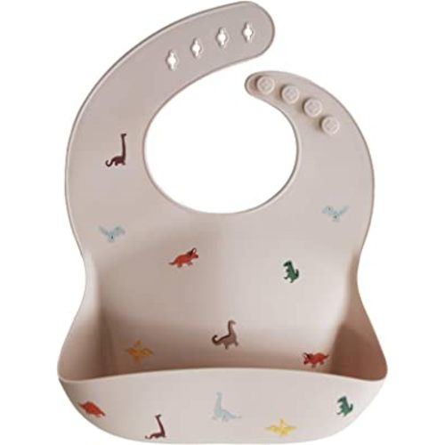 mushie Silicone Baby Bib | Adjustable Fit Waterproof Bibs (Dinosaurs)
