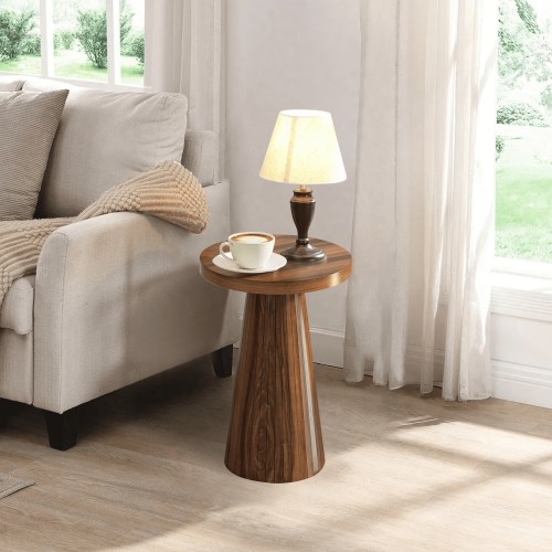 Small Round Pedestal End Table Fluted Drink Table Martini Table Accent Side Table for Living Room