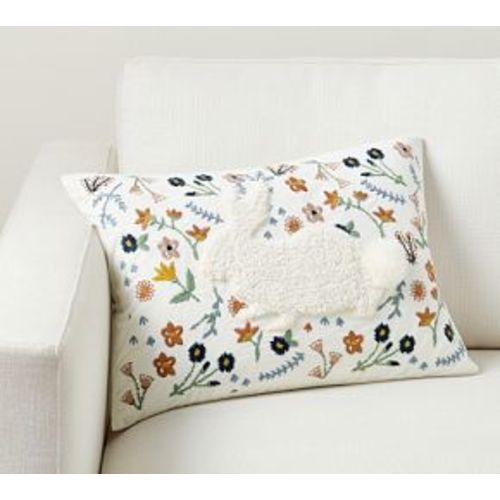 Bunny Embroidered Lumbar Pillow with Down Alternative Insert