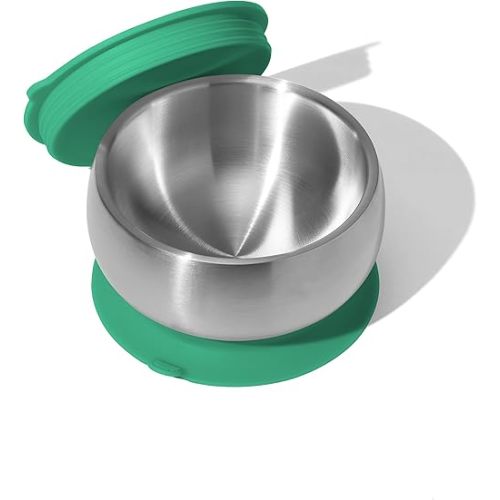 Avanchy Baby Bowls with Suction and Storage Lids Set. Babies Kids Toddler Boys Girl First Food Feeding. Fits Feeding High Chair Table. Stainless Steel, Green