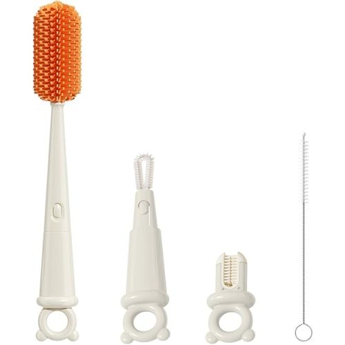 Silicone Cleaning Brush Kit - Bottle Brush Cleaner Set for Baby Bottle, Sports Water Bottles, Sippy Cups, Water Cups, Coffee Mugs, Tumblers(Orange)