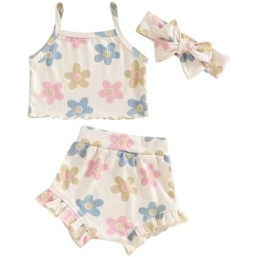 Infant Baby Girl Clothes Floral Sleeveless Tank Tops Ruffle Elastic Waist Shorts Set Toddler Newborn Summer