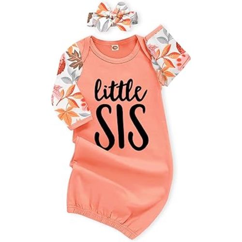AMAWMW Newborn Baby Girl Little Sister Sleeper Gown Stripe Long Sleeve Nightgown Pajamas Gifts Stuff Essential Outfit
