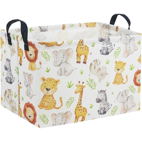 HIYAGON Rectangular Woodland Animal Basket Kids Storage Basket Empty Baby Girl Basket Toy Storage Bin Basket Organizer Box Animal Room Decor(Green Animal)