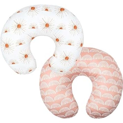 Little Jump Nursing Pillow Cover, 2 Pack, Stretchy and Soft, for Breastfeeding Pillows, Comfortable Slipcover for Baby Boy and Girls (Sunshine & Rainbow)