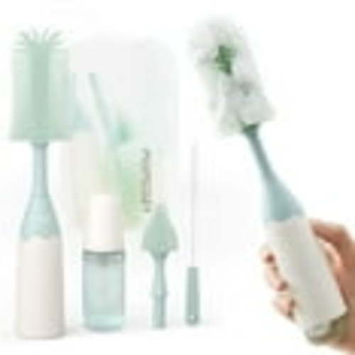 Momcozy Portable Bottle Brush Set - Baby Bottle Cleaner Kit with Silicone Brush, Nipple Brush, Straw Brush, Soap Dispenser, Drying Rack - 6 in 1 Bottle Cleaning Tool for Home and Travel