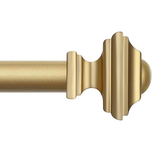 Gold Curtain Rods 48 to 84 Inches(4-7 Feet),Decorative 3/4 Inch Diameter Drapery Rod Set with Square Finials,Size:36''-88'',Brass Gold
