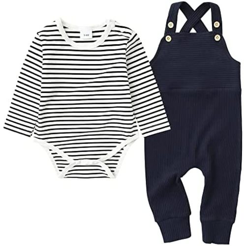 YUEMION Baby Boy Clothes Newborn Infant Boy Outfits 2Pcs Stripe Top Romper Pants Set 0-24 Months Overalls Toddler Boy Clothes