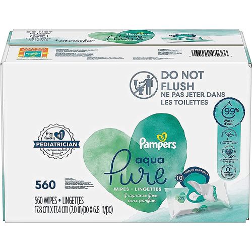 Baby Wipes, Pampers Aqua Pure Sensitive Water Baby Diaper Wipes, Hypoallergenic and Unscented, 10X Pop-Top Packs, 560 Count (Packaging May Vary)