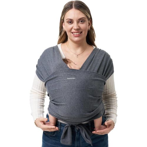 Momcozy Baby Wrap Carrier, Easy to Wear Infant Carrier Slings, Lightweight Hands Free Baby Sling, Adjustable Baby Carriers for Newborn to Toddler 8-35 lbs, Deep Grey