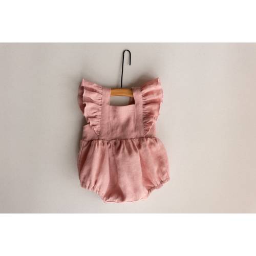 Baby Girl Linen Romper TERRACOTTA 3-6 MONTH