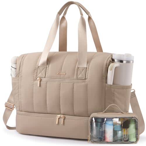 LOVEVOOK Travel Duffle Bag,Puffer Weekender Bags For Women with Shoe Compartment,42L Carry On Duffel Bags For Airplanes,Hospital Bag for Labor and Delivery,Overnight Bsg With Toiletry,2Pcs Set