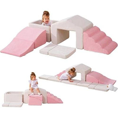 Climbing Toys for Toddlers, Foam Climbing Blocks with Ball Pit, Soft Play Climb and Crawl Activity Playset, Crawling & Sliding Play Set for Toddlers, Foam Blocks Indoor