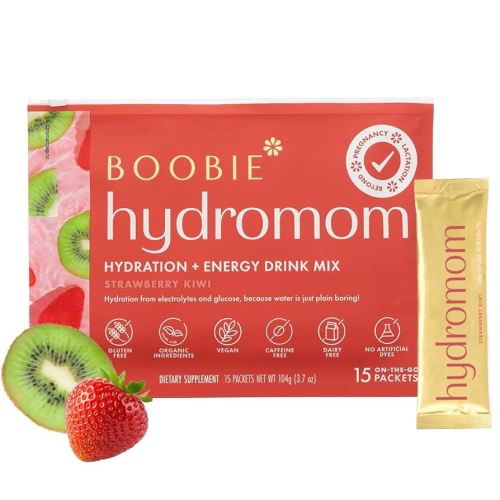 Boobie Hydromom Superfood Electrolyte Drink Mix, Strawberry Kiwi | Refreshing Energy & Hydration Boost for Mamas | On-The-Go & Travel Essentials for Pregnancy, Lactation, & Beyond, 15 Packets