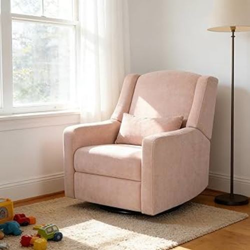 Power Nursery Rocking Chairs: 270° Swivel Rocker Recliner with Waist Pillow & USB Charging Port, Ultra Comfy Nursery Glider Recliner for Nursery Living Room and Bedroom Pink