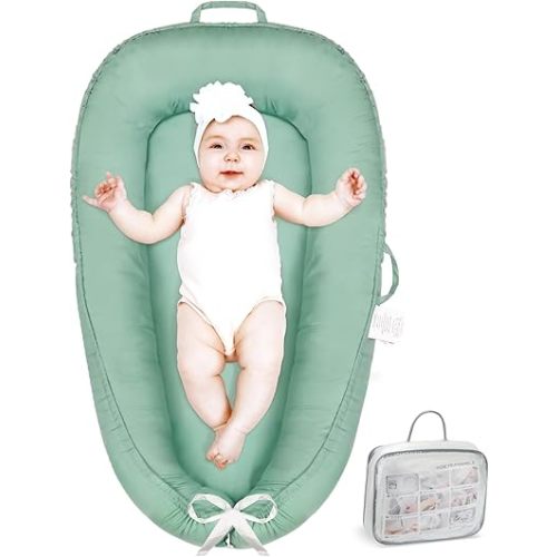 Baby Lounger - Baby Lounger Pillow for Newborn, Breathable & Soft Baby Nest Co Sleeper for Baby 0-24 Months, Portable Infant Lounger Baby Floor Seat for Home and Travel,Green