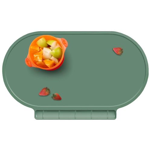 Placemat for Baby, Silicone Baby Toddlers Non-Slip Tablemats Stain Resistant Anti-Skid Reusable Dishwasher Safe Table Mats (Oxford Green)