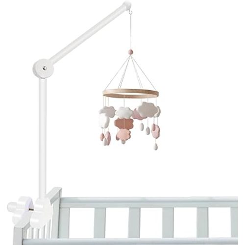 27.5 inch Adjustable Baby Crib Mobile Arm 360°Rotating Baby Bed Bell Holder Arm Bracket Wooden Baby Mobile Hanger for DIY Clamp Mobile Standing Toy Decoration Hanging/Exclude Hanging Rotating Bell
