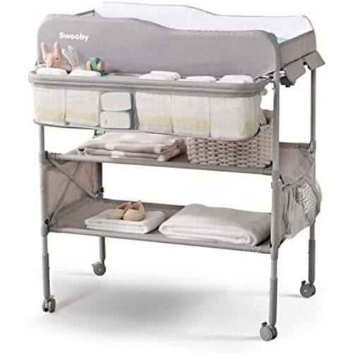 Sweeby Portable Baby Changing Table, Foldable Diaper Changing Station with Waterproof Pad, Mobile Nursery Organizer for Infant & Newborn Essentials, Grey