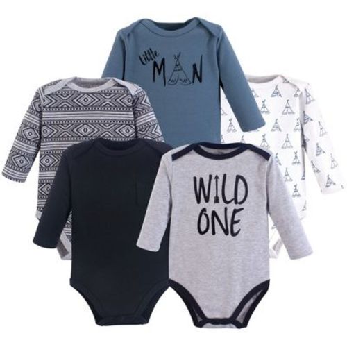 Yoga Sprout Baby Boy Cotton Long-sleeve Bodysuits 5pk, Wild One, 6-9 Months