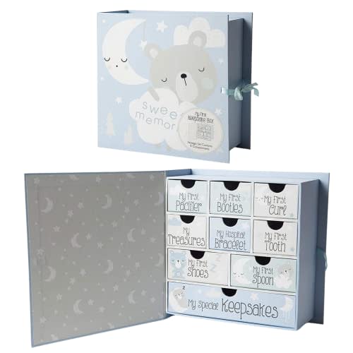 Votum Baby Keepsake Box for Treasured Memories, Sweet Memories - Lightweight, Handcrafted Baby Boxes with 9 Labeled Compartments for First Memories - Gender Neutral Baby Shower Gifts for Girls, Boys