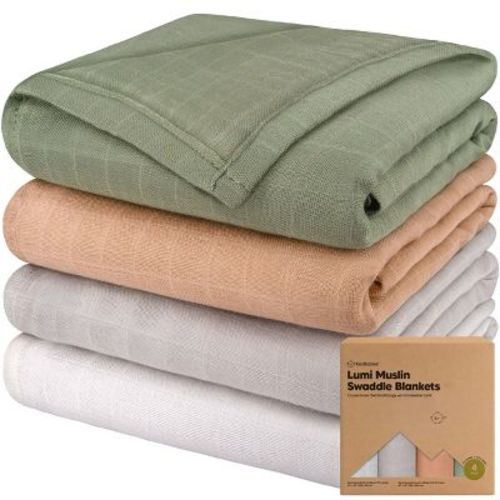 KeaBabies 4pk Muslin Swaddle Blankets for Baby Boys, Girls - Organic Baby Blankets, Swaddles for Newborns (Pine)