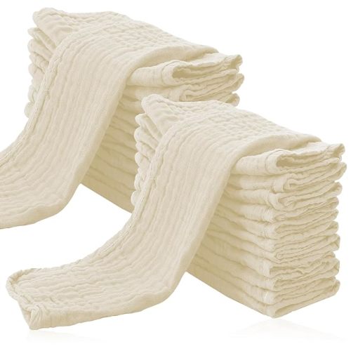 Cute Castle 24 Pack Muslin Burp Cloths for Baby - Ultra-Soft 100% Cotton Baby Washcloths - Large 20'' by 10'' Super Absorbent Milk Spit Up Rags - Burpy Cloths for Unisex, Boy, Girl -Ivory - 20x10 Inch (Pack of 24)