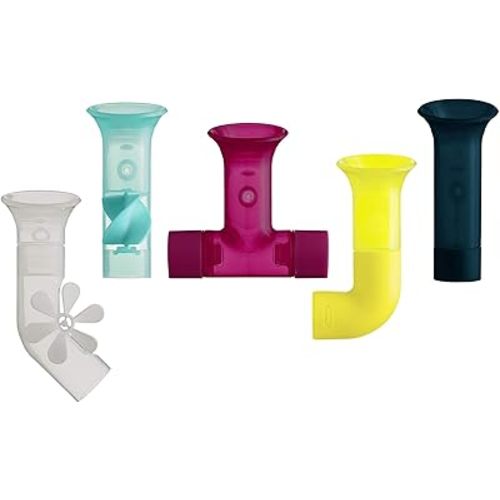 Boon Pipes Toddler Bath Toys - Bathtub Building Toys with Suction Cups - Toddler Sensory Toys and Bathtub Essentials - Multicolored - 5 Count - Kids Ages 12 Months and Up